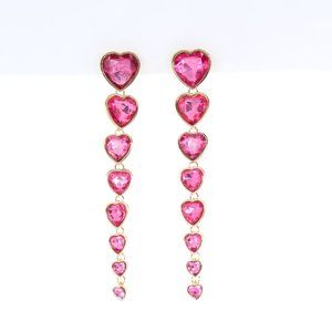 Steve Madden Pink Hearts Resin Gold-tone Long Dangle Earrings